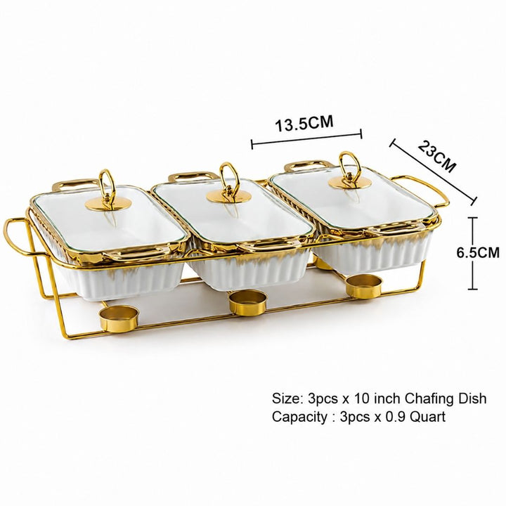 Food Warmer - 3 Division - White with Gold frame