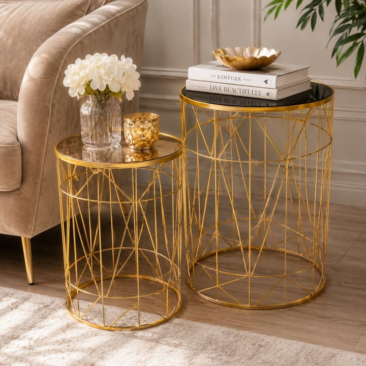 Server Tables - Geometric Side Table Set Round - Gold