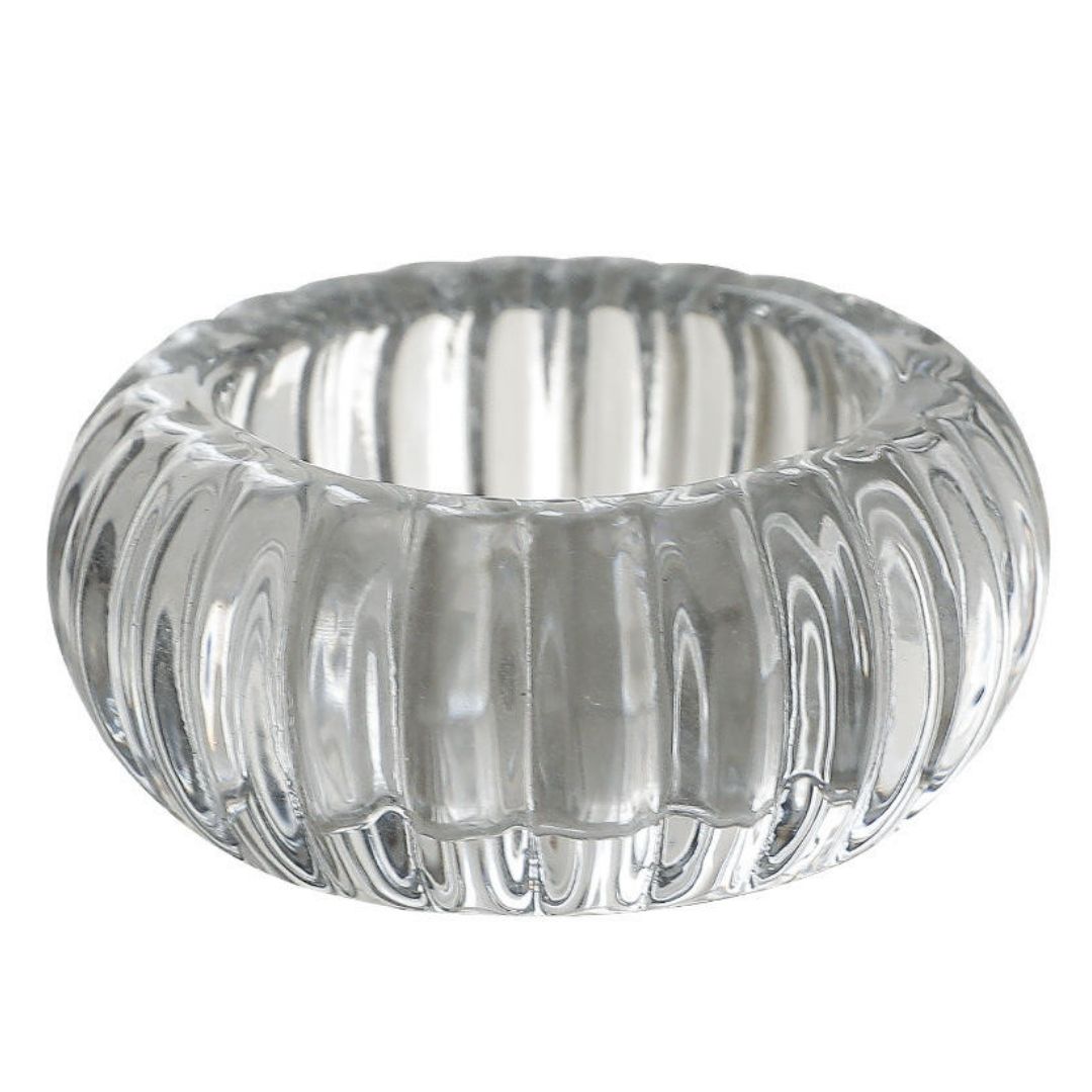 Candle Holder - Clear Ribbed Glass
