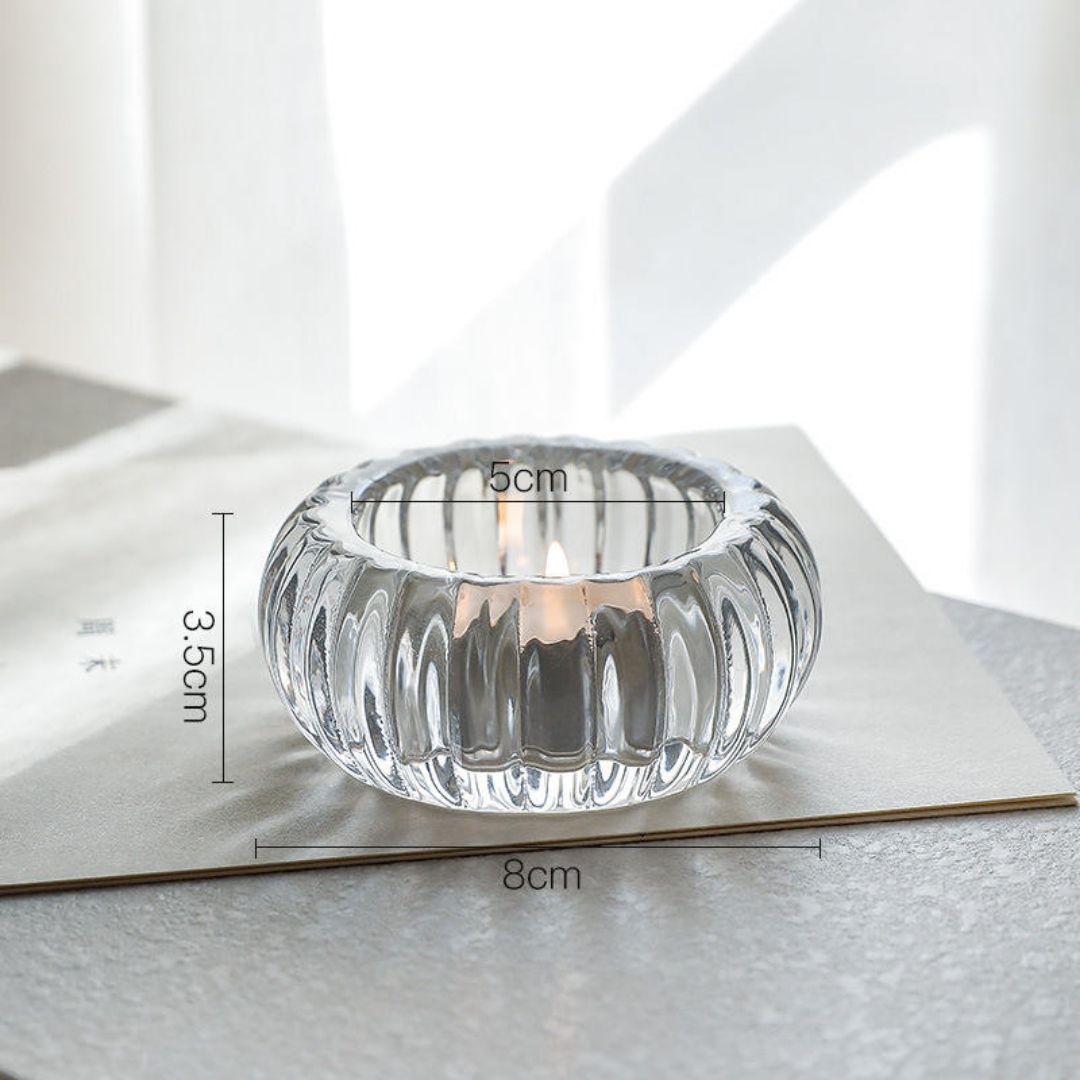 Candle Holder - Clear Ribbed Glass