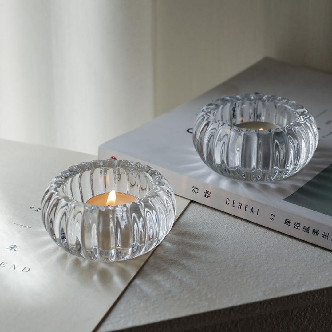 Candle Holder - Clear Ribbed Glass