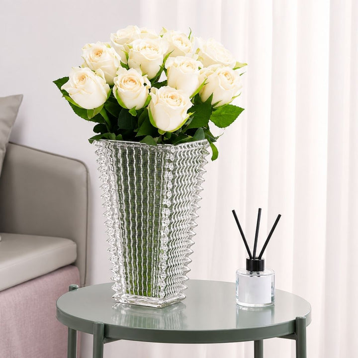 Glass Vase - Crystal Cut Rectangular - 23cm