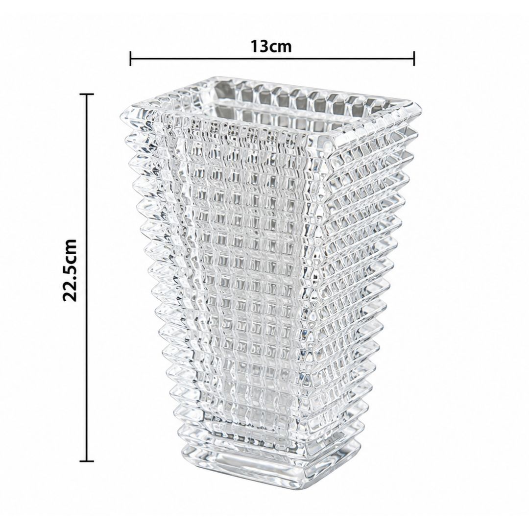 Glass Vase - Crystal Cut Rectangular - 23cm