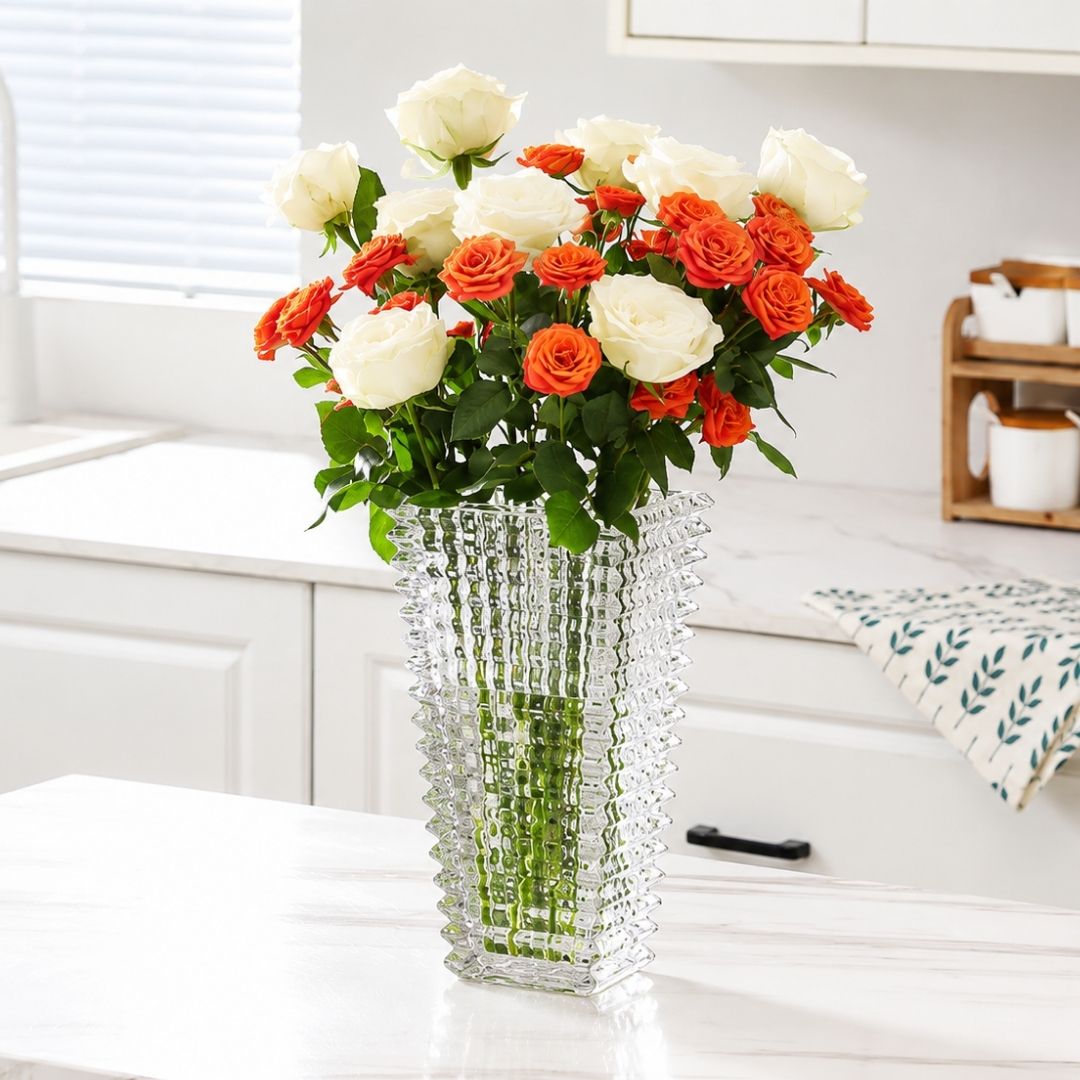 Glass Vase - Crystal Cut Rectangular - 23cm