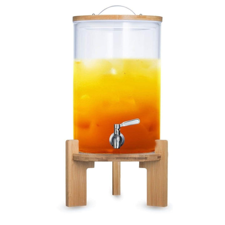 Glass Juice Dispenser With Wooden Base - 8 litre- Hot and Cold