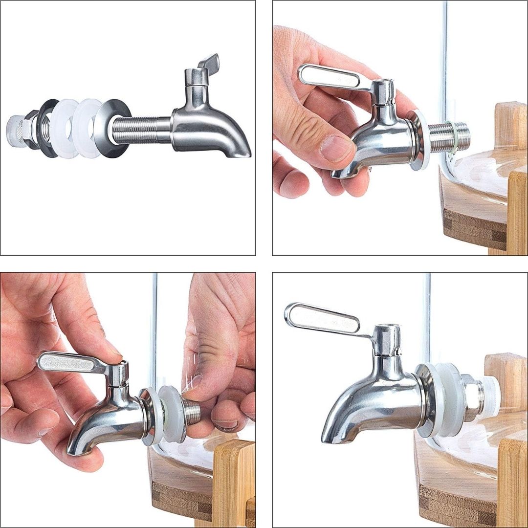 Glass Juice Dispenser With Wooden Base - 8 litre- Hot and Cold