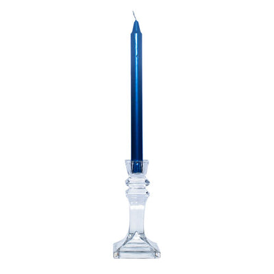 Glass candle holder with blue candle