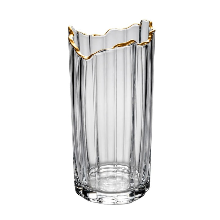 Glass Flower Vase - Gold Trim - 25cm