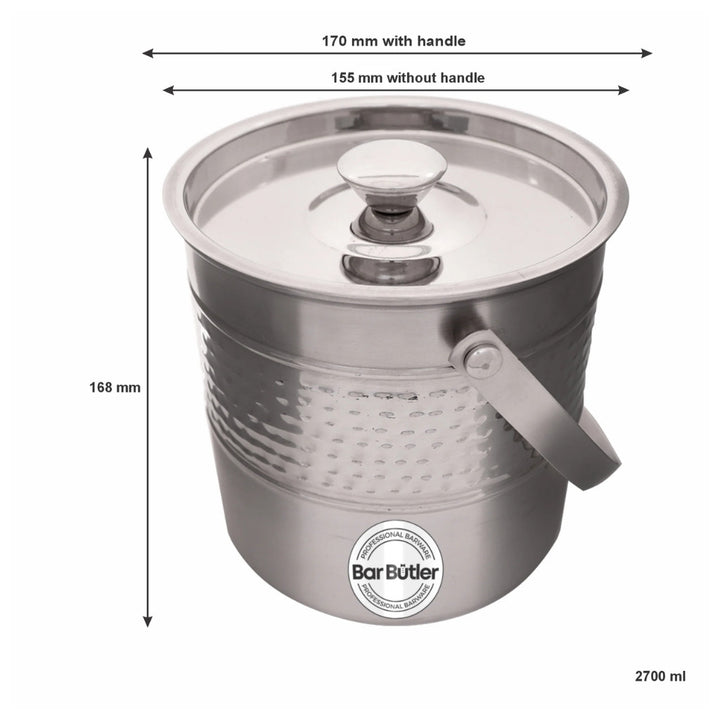Ice Bucket - S/Steel Hammered with Lid 2.7L