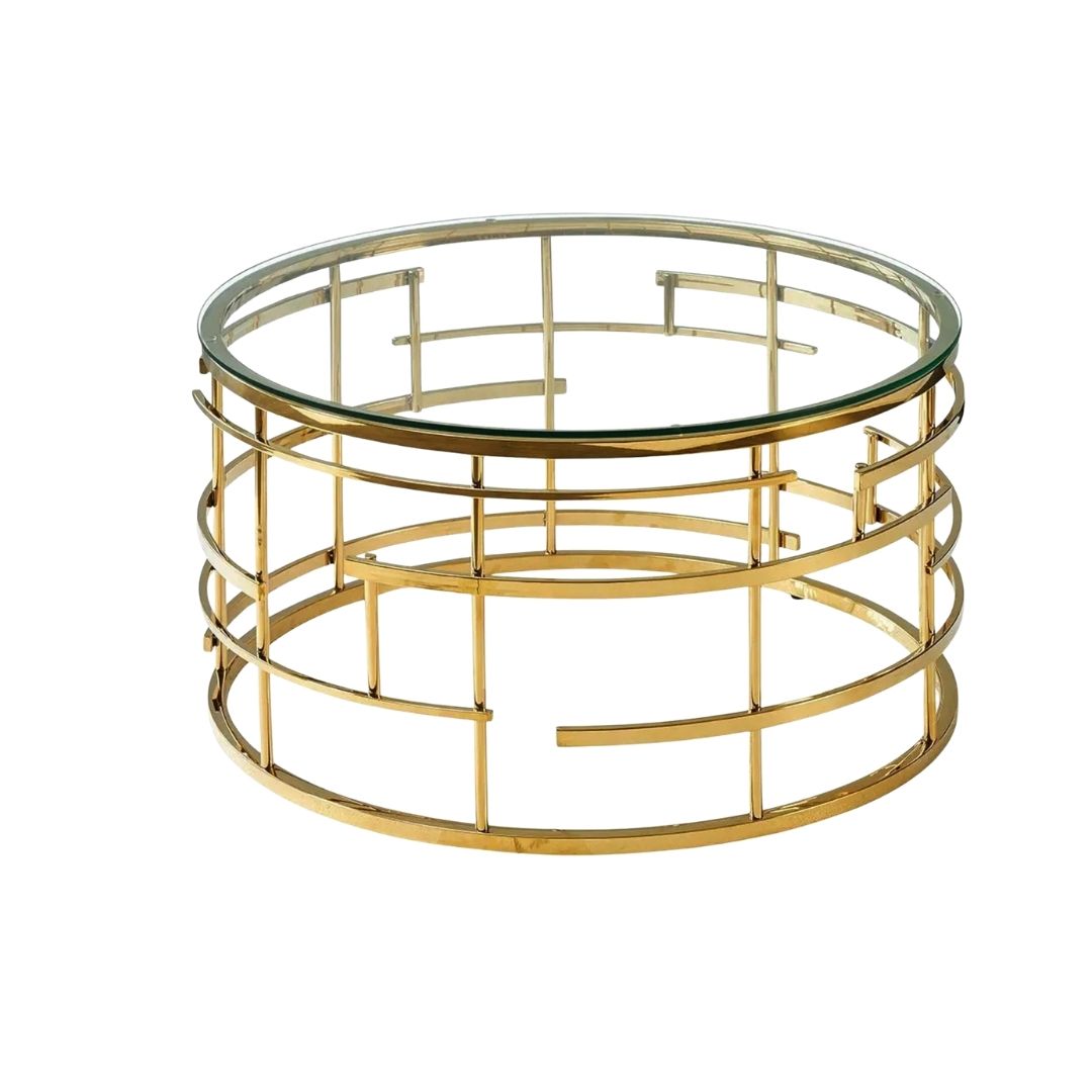 Coffee Table - Manila Round Gold - Glass Top