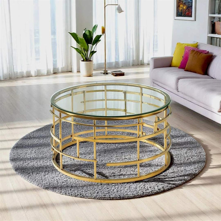 Coffee Table - Manila Round Gold - Glass Top