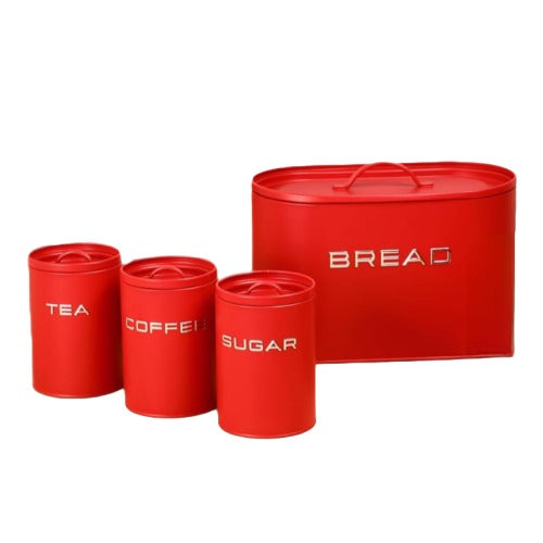 Bread Bin & Canister Set - 4pc Retro