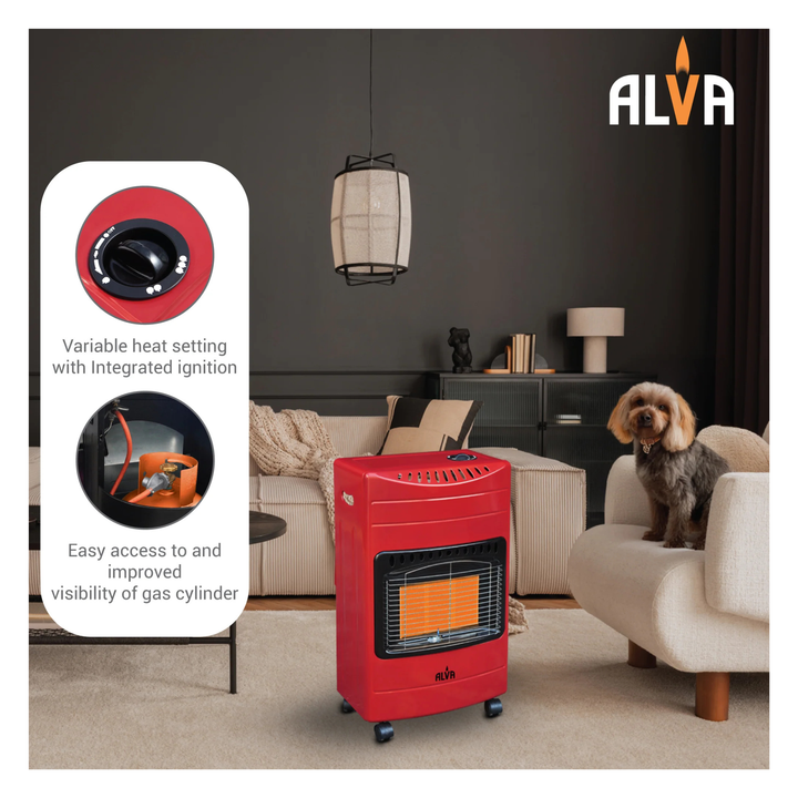Alva - 3-Panel Luxurious Infrared Radiant Indoor Gas Heater -4.2kW - Red
