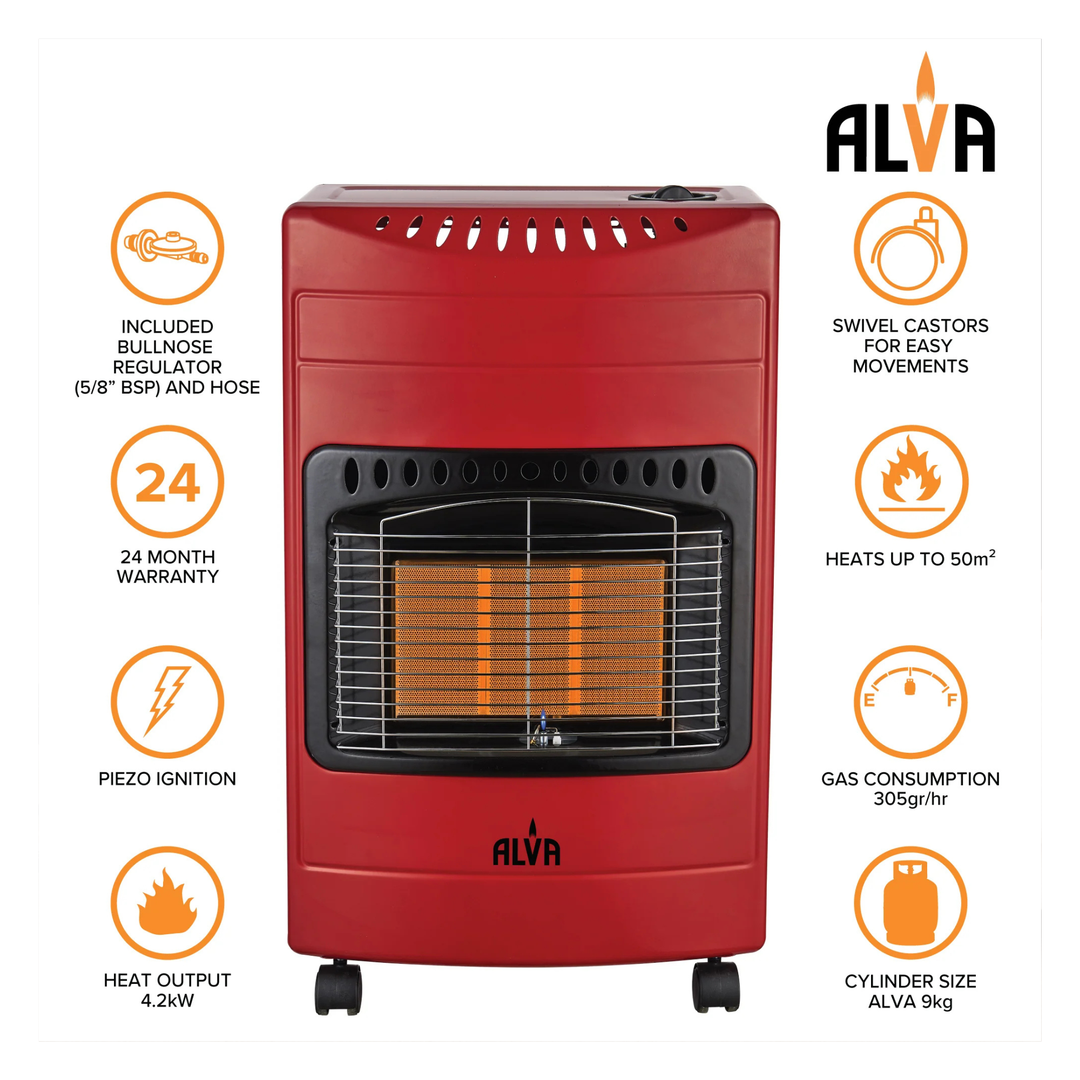 Alva - 3-Panel Luxurious Infrared Radiant Indoor Gas Heater -4.2kW - Red