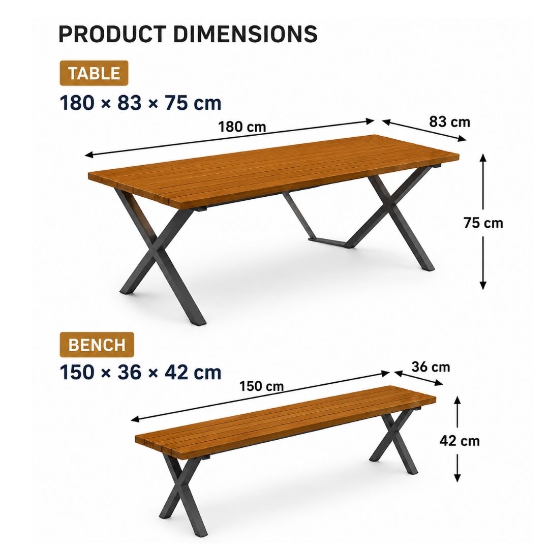 Ricardo Outdoor Dining Table & Bench Set - 6 Seater