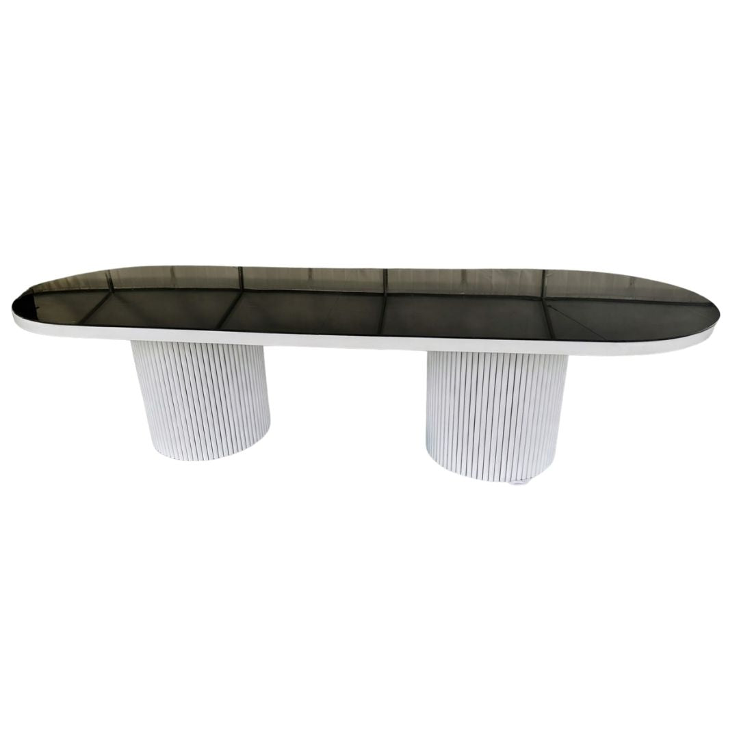 Dining Table - Oval Fluted - Black Gloss Top