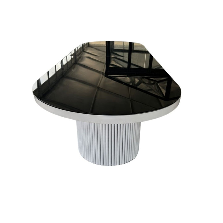 Dining Table - Oval Fluted - Black Gloss Top