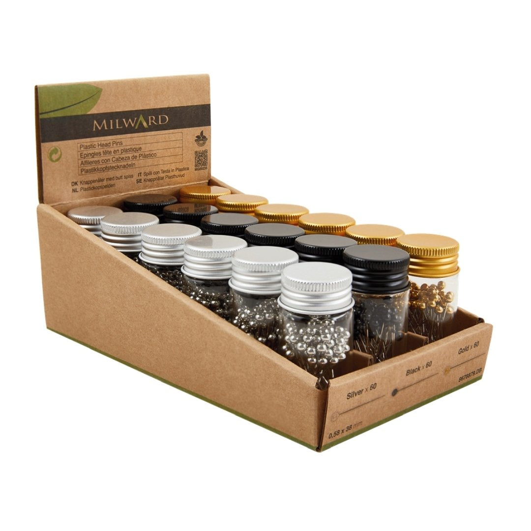 Plastic Headed Pins In Glass Jar