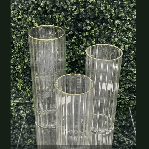 Table Decor - Glass Reeded Gold Rim Vase
