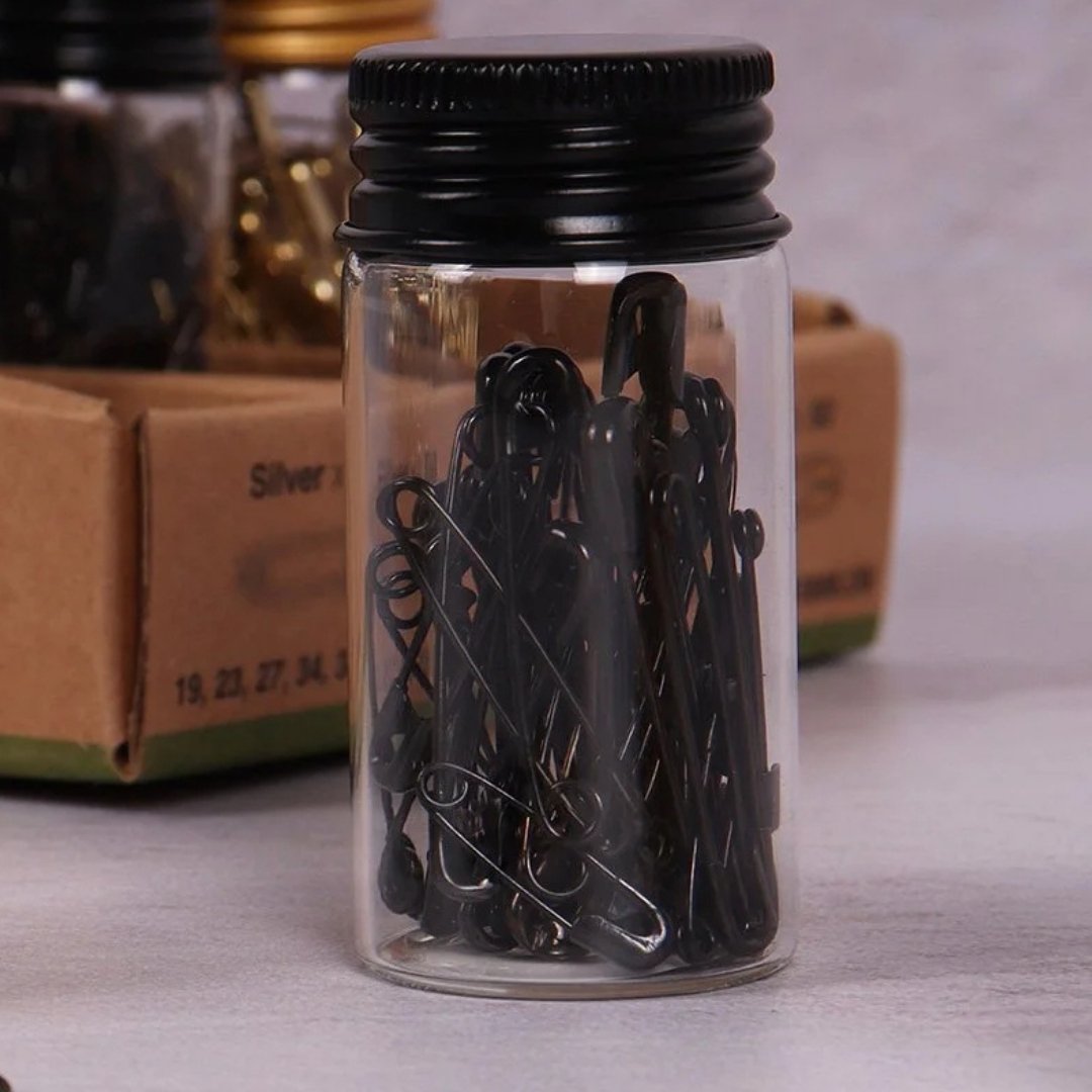Safety Pins In Glass Jar