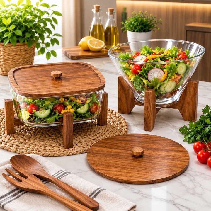 Serving Bowl with Wooden Lid & Stand