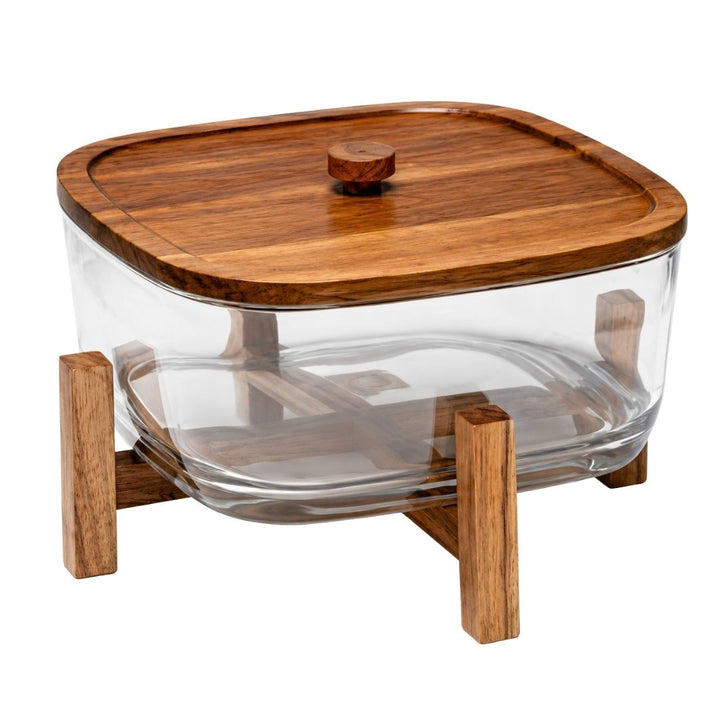 Serving Bowl with Wooden Lid & Stand