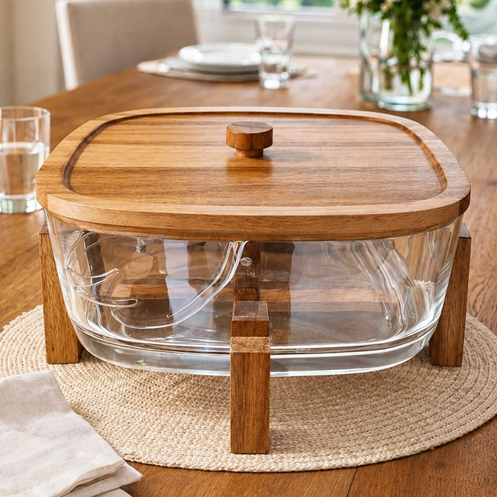 Serving Bowl with Wooden Lid & Stand