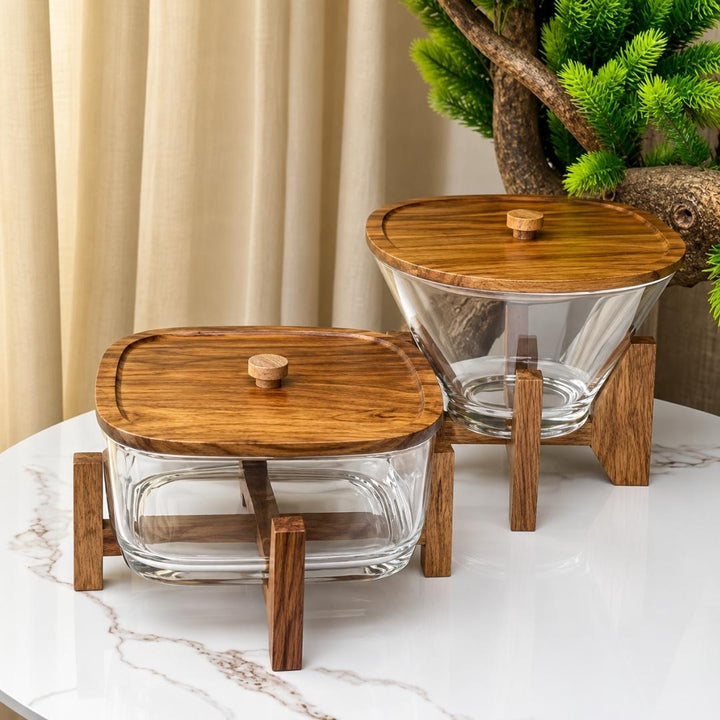 Serving Bowl with Wooden Lid & Stand