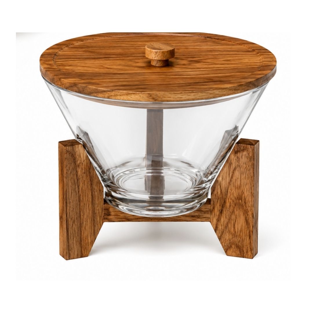 Serving Bowl with Wooden Lid & Stand