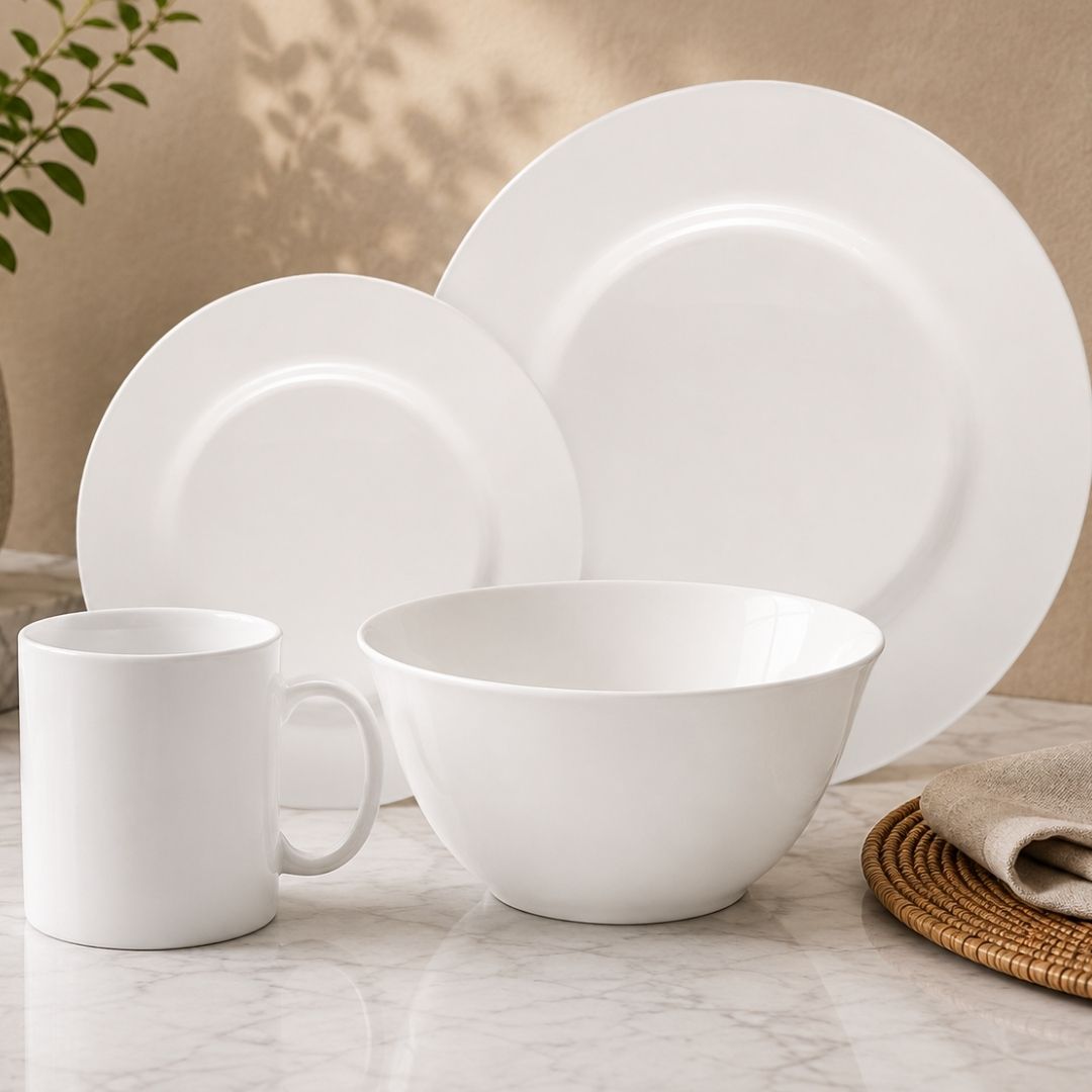 Dinner Sets - Sovrana Stoneware - Plain White - 16pc