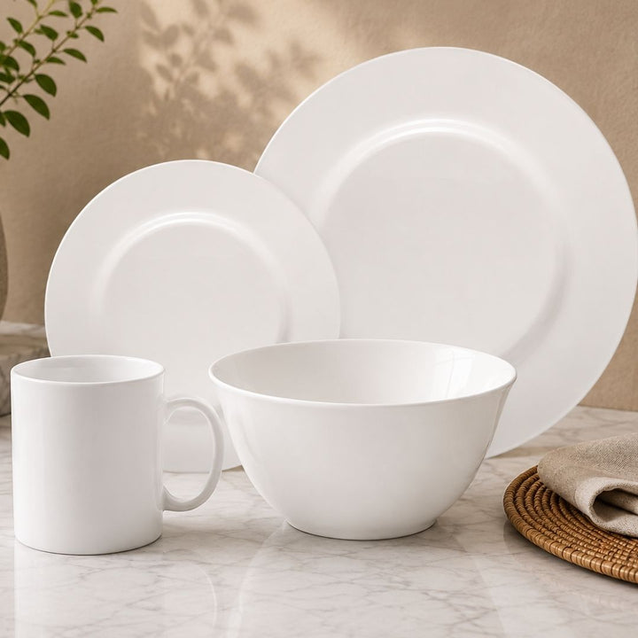 Dinner Sets - Sovrana Stoneware - Plain White - 16pc