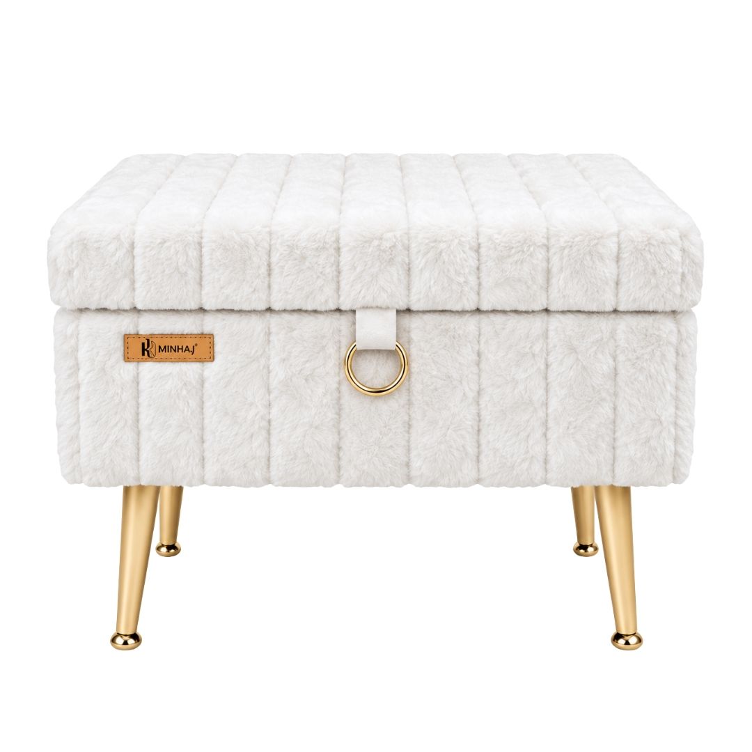 Storage Vanity Stool - Rectangular with Gold Legs