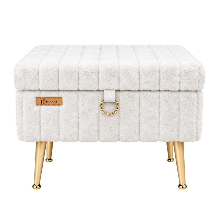 Storage Vanity Stool - Rectangular with Gold Legs