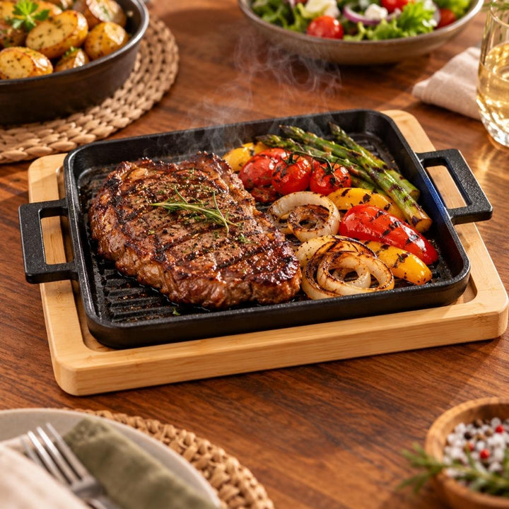Totai - Sizzle Master Cast-Iron Pan with Wooden Tray