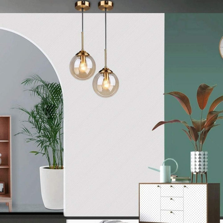 Pendant Light - Amber Globe - Bronze