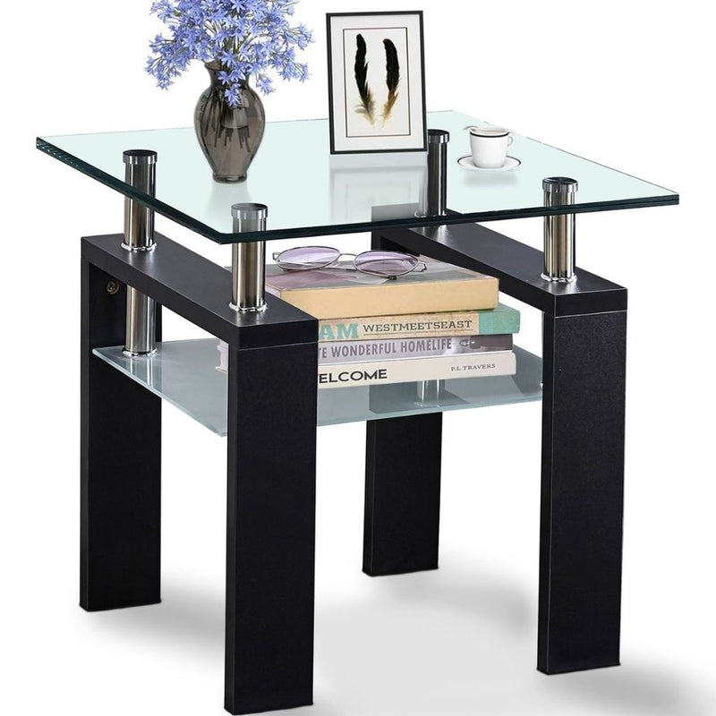 Modern Black Coffee Table - Glass Top