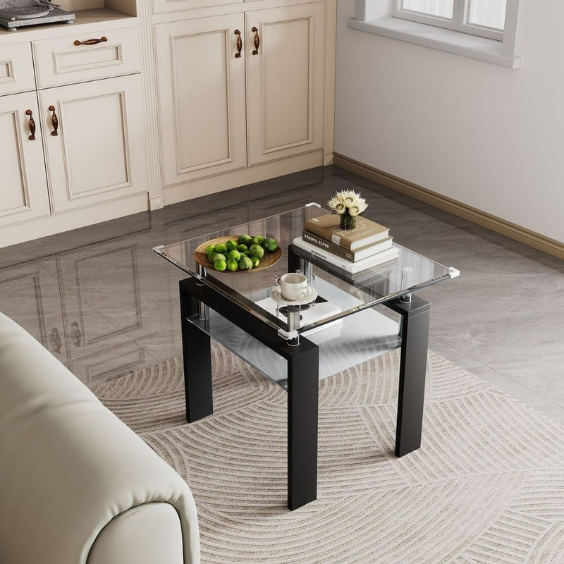 Modern Black Coffee Table - Glass Top