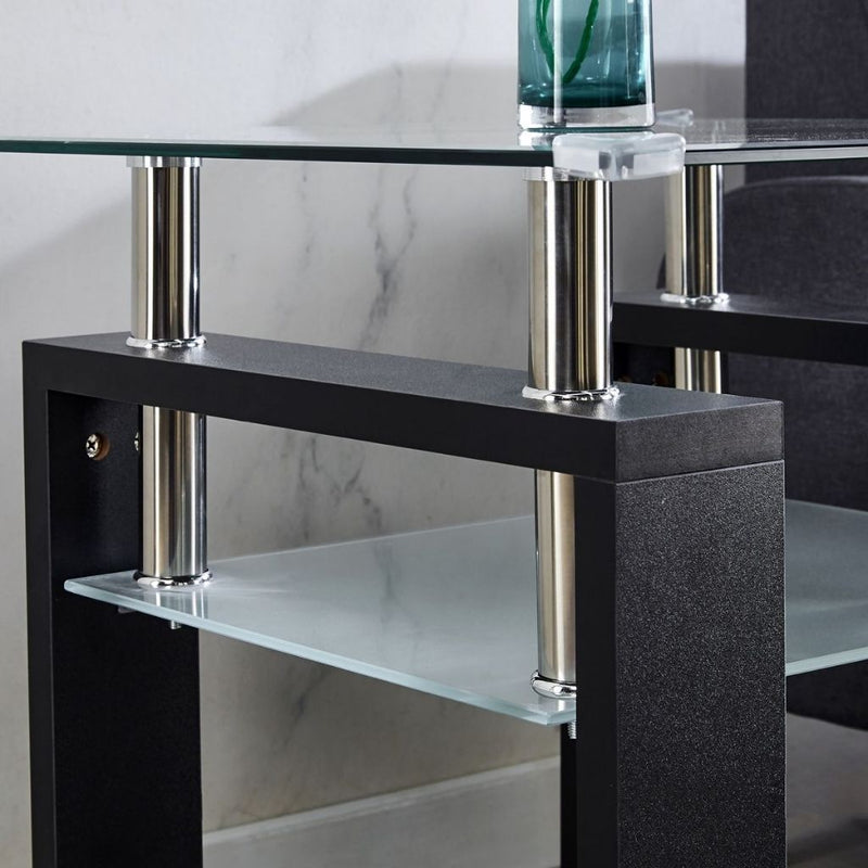 Modern Black Coffee Table - Glass Top