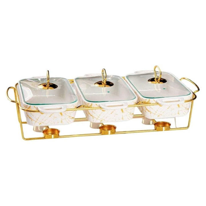 Food Warmer - 3 Division - White with Gold frame