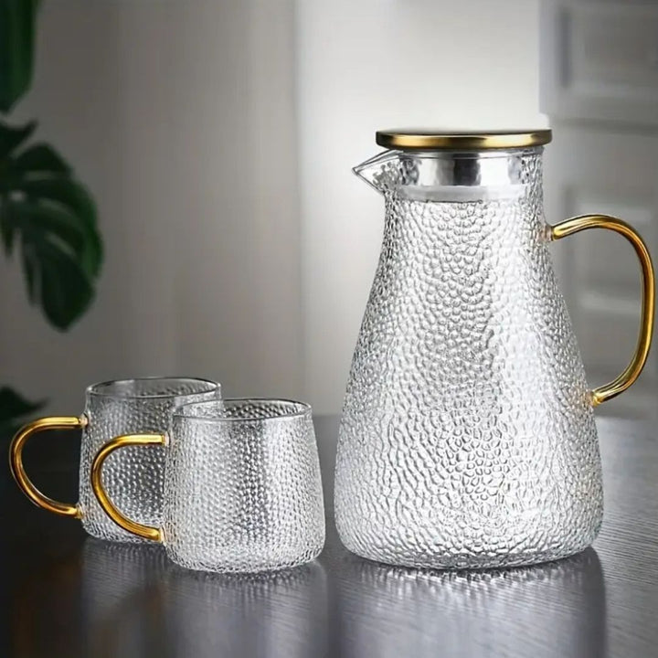Stylish Glass Water Jug with Gold Handle & Lid - 1.5l