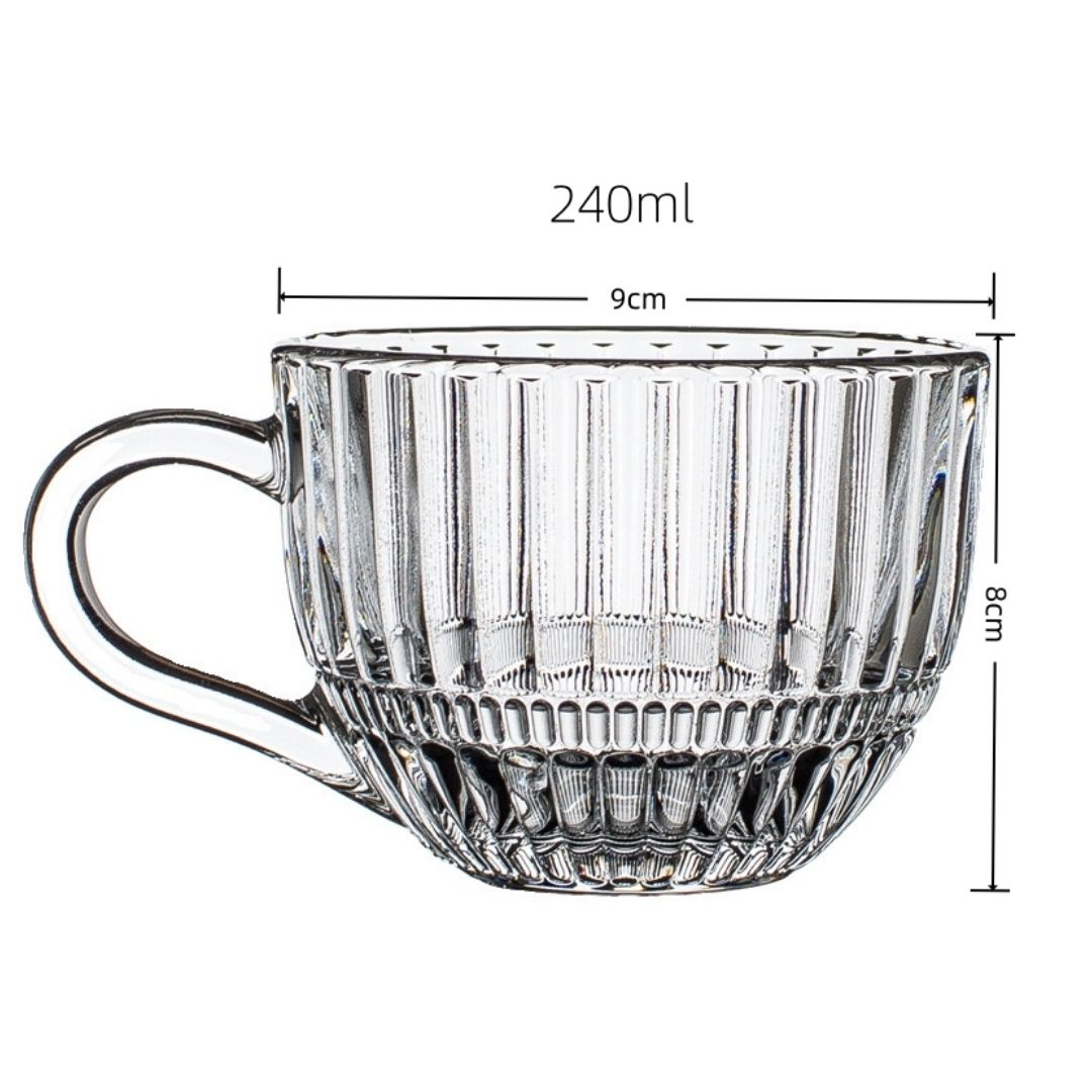Ribbed Clear Glass Tea Cup & Saucer - 6 Piece