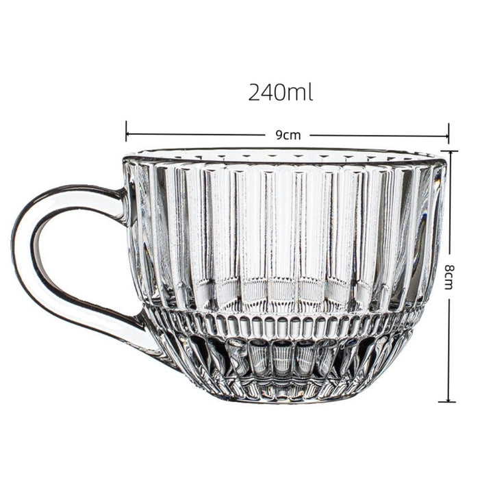 Ribbed Clear Glass Tea Cup & Saucer - 6 Piece