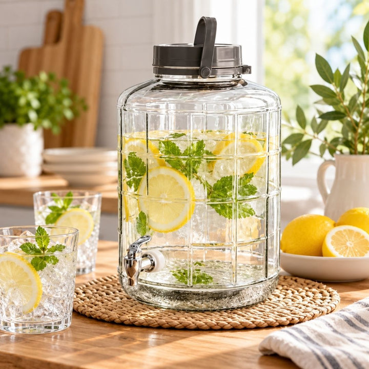 Beverage Dispenser - Glass with Tap Plastic Top