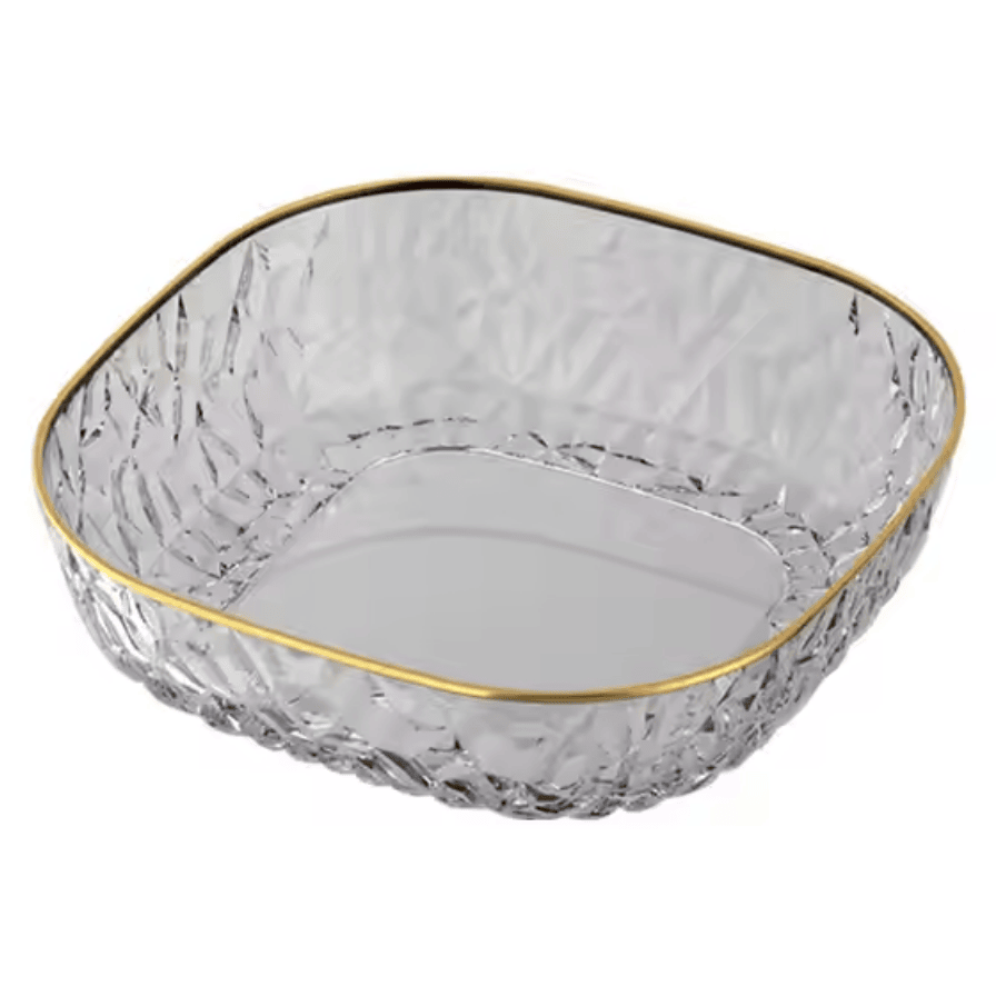 Square Glass Salad Bowl with Gold Inlay Edge