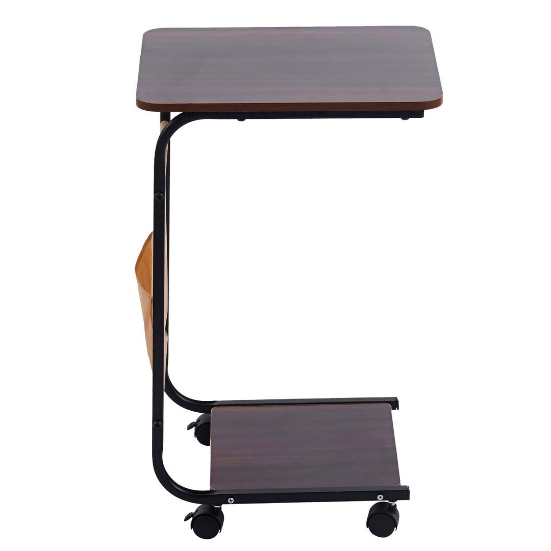 C-Shaped Side Table with Storage Basket