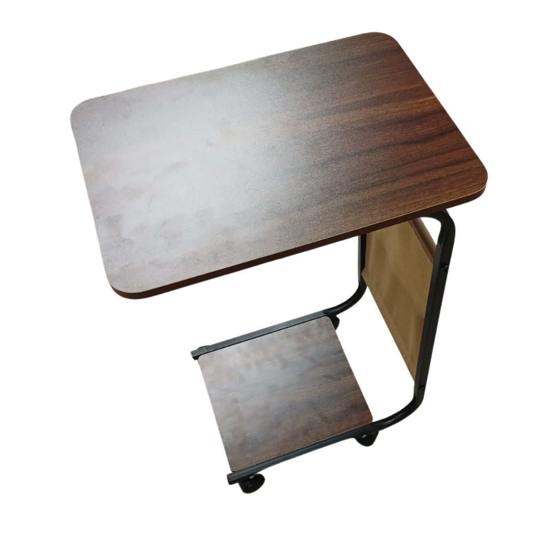 C-Shaped Side Table with Storage Basket