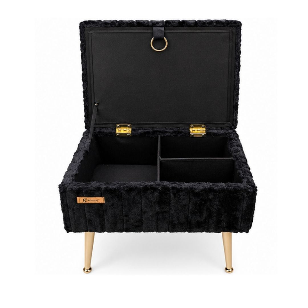 Storage Vanity Stool - Rectangular with Gold Legs