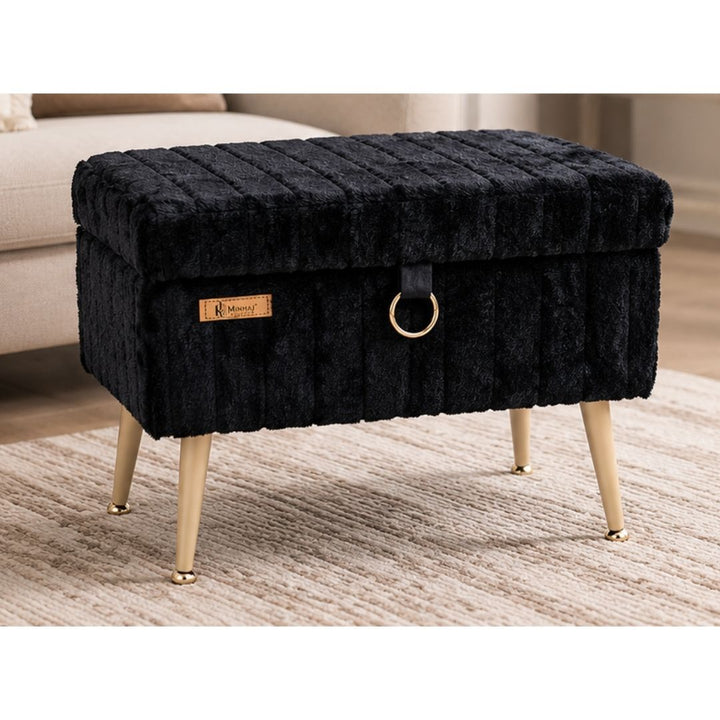 Storage Vanity Stool - Rectangular with Gold Legs