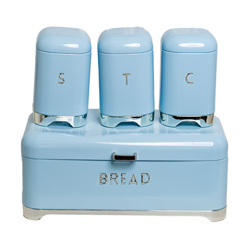 Bread Bin & Canister Set - 4pc Retro - Silver Bottoms
