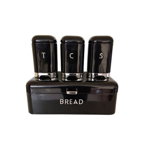 Bread Bin & Canister Set - 4pc Chrome Bottoms